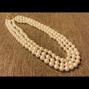Three stand faux pearl necklace